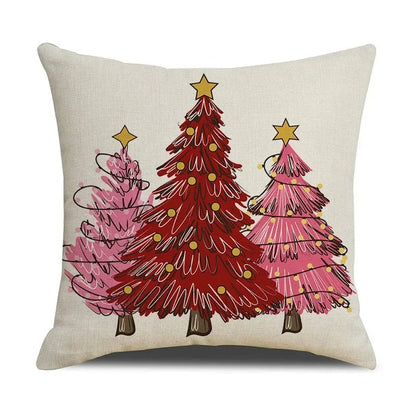 4pcs Christmas Red Pillow Covers – 45x45cm Farmhouse Holiday Cushion Cases for Sofa & Couch