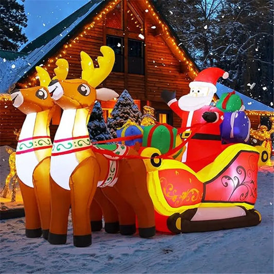 2.1m Christmas Decoration Inflatable Santa, Reindeer, & Sled – With Built-In LED Lights