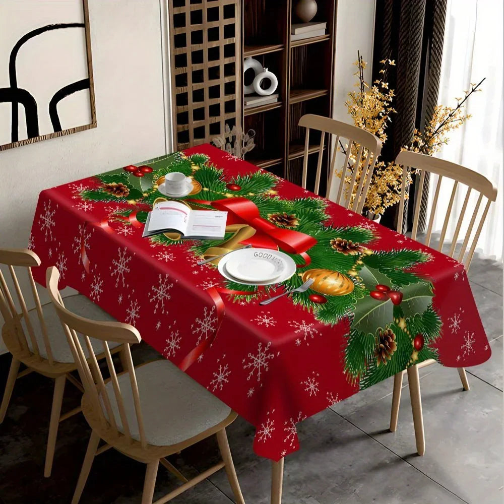 Christmas Festive Bells and Holly Rectangle Waterproof Tablecloth – Perfect Holiday Party Decor