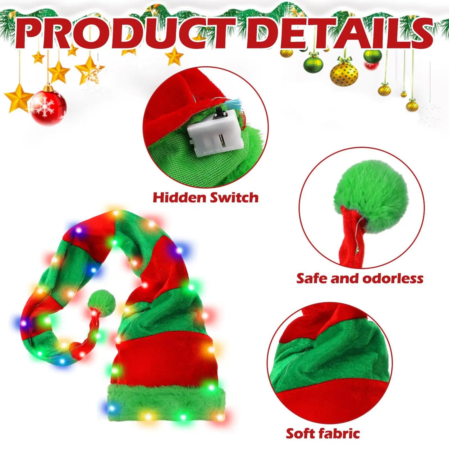 Creative LED Santa Hat – Light-Up Holiday Party Hat with Clown & Elf Design