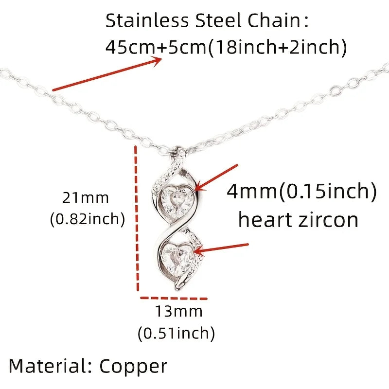 Mother-Daughter Interlocking Infinite Double Heart Necklace: A Symbol of Endless Love with Cubic Zirconia and Gift Packaging