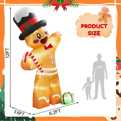 12ft Gingerbread Man Christmas Inflatable – Outdoor Blow-Up Decoration for Yard & Lawn