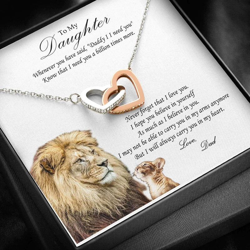 "From Dad to Daughter" Interlocking Hearts Necklace with Cubic Zirconia: A Symbol of Strength and Love