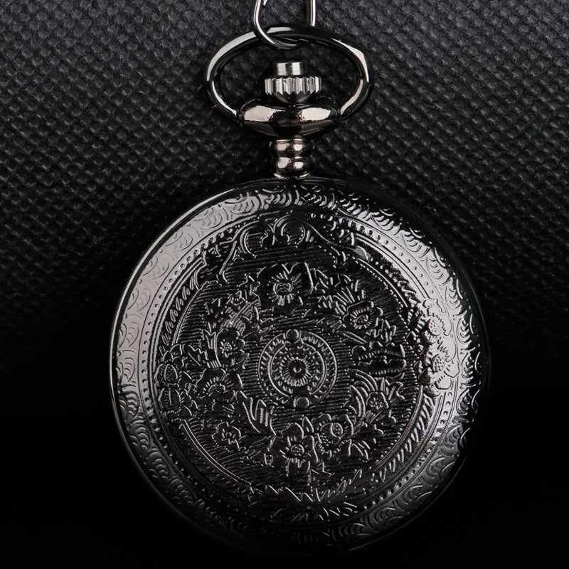 Elegant Black Quartz Pocket Watch Necklace - "I Love You Grandpa" Gift with Roman Numeral Dial