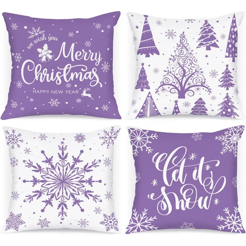 Merry Christmas Pillow Set – 4-Piece Winter Snowflake Festival Cushions for Indoor Farmhouse Décor