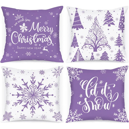 Merry Christmas Pillow Set – 4-Piece Winter Snowflake Festival Cushions for Indoor Farmhouse Décor