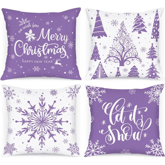 Merry Christmas Pillow Set – 4-Piece Winter Snowflake Festival Cushions for Indoor Farmhouse Décor