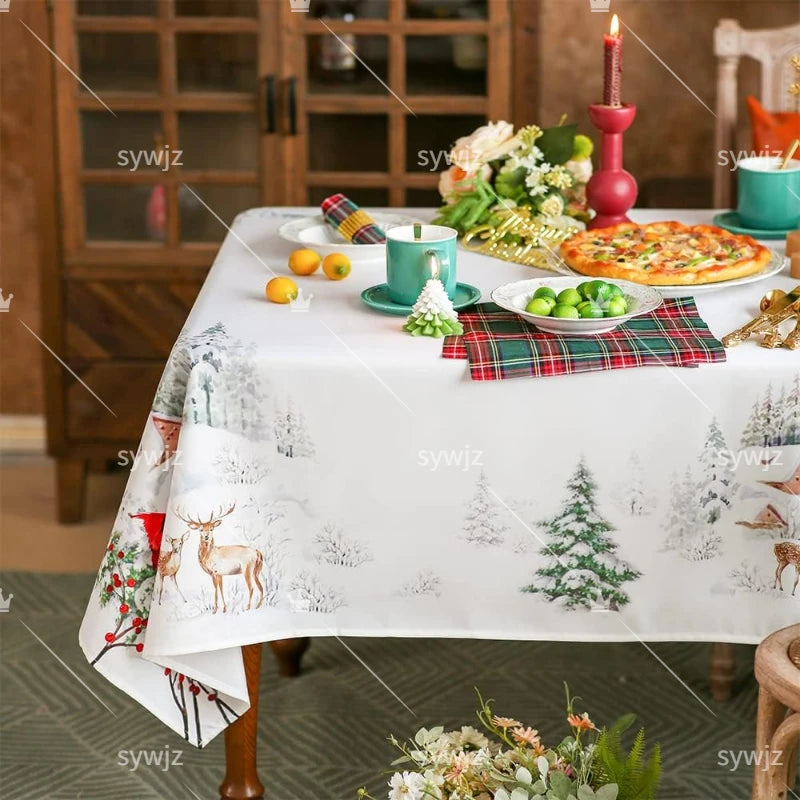 Christmas & New Year Reindeer Printed Tablecloth – Perfect Holiday Tabletop Decoration