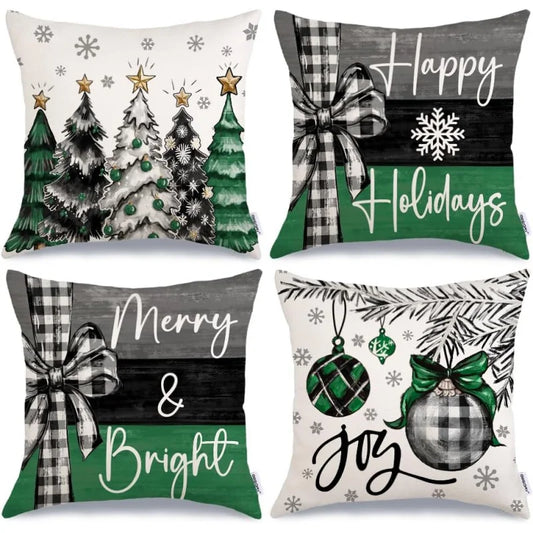 4-Piece Christmas Pillow Set – Joyful and Bright Holiday Farmhouse Home Décor