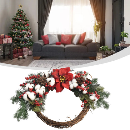 37cm Christmas Wreath – Non-Woven Fabric Door Hanging Flower for Festive Home Decor