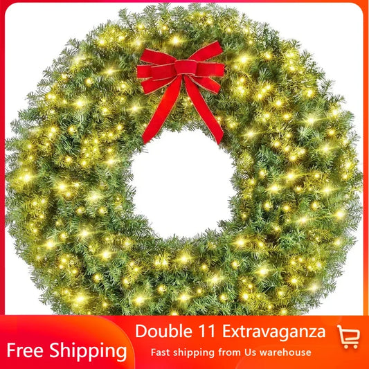 60-Inch Artificial Christmas Wreath with 300 LED Lights – Pre-Lit Door & Wall Holiday Decoration