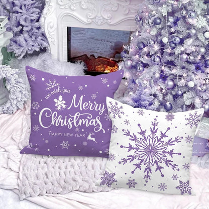 Merry Christmas Pillow Set – 4-Piece Winter Snowflake Festival Cushions for Indoor Farmhouse Décor