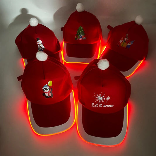 LED Christmas Baseball Hat – Festive Caps with Christmas Tree & Snowman Designs for Men & Women