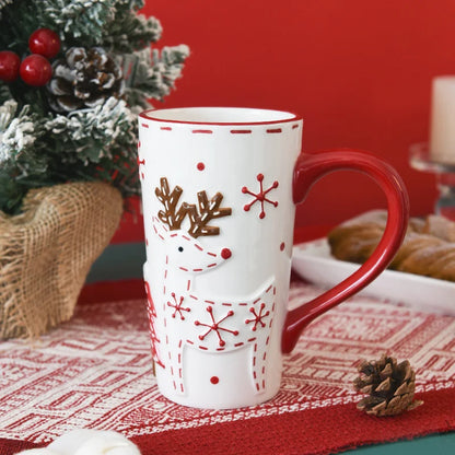 550ml Christmas Ceramic Mug – Cartoon Santa & Elk Pattern Large Capacity Water Cup