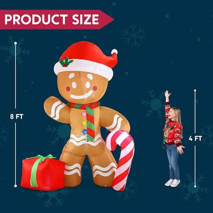 2.4m Inflatable Gingerbread Man with Candy – Outdoor Christmas Decoration with Built-In LED Lights