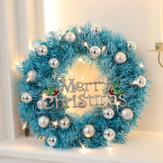 Artificial Christmas Wreath with “Merry Christmas” Sign & Ornament Balls – Festive Door & Wall Hanging Decoration