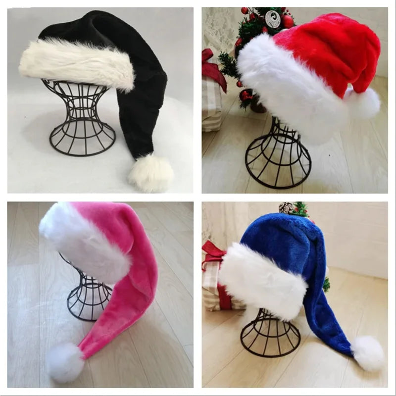 Black & Red Plush Christmas Santa Hat – Kids' Novelty Hat for Holiday Decorations & Party Supplies