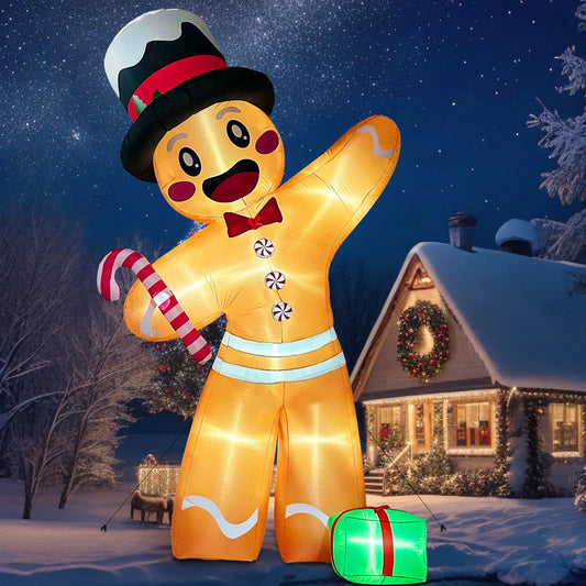 12ft Gingerbread Man Christmas Inflatable – Outdoor Blow-Up Decoration for Yard & Lawn