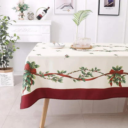 Christmas Floral Printed Stain-Resistant Rectangular Tablecloth – Perfect for Festive Celebrations