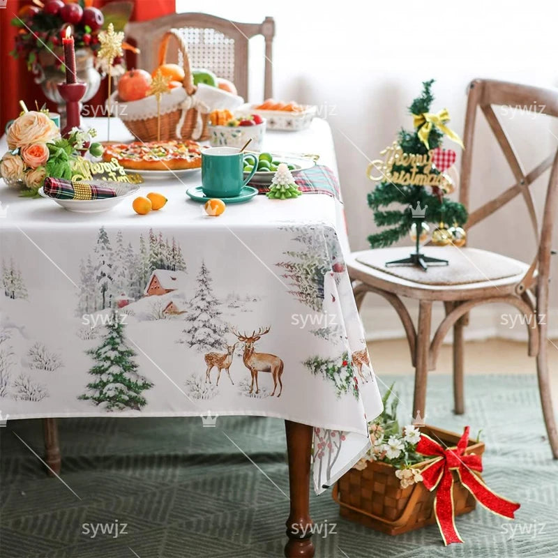 Christmas & New Year Reindeer Printed Tablecloth – Perfect Holiday Tabletop Decoration