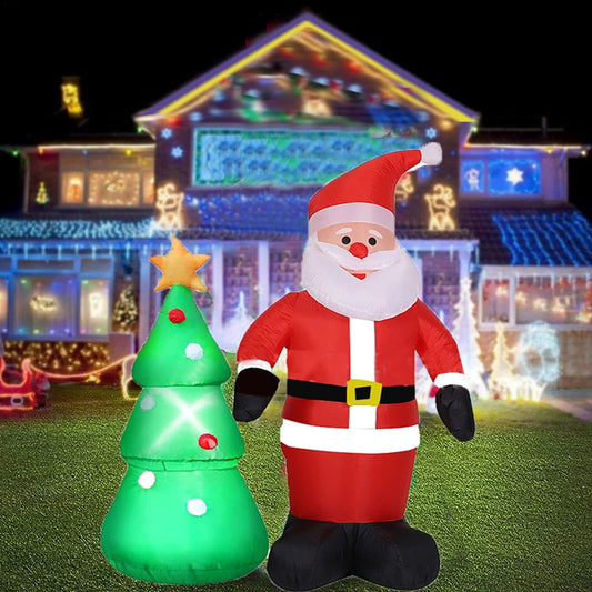 1.8m Garden Christmas Decoration – Inflatable Christmas Tree and Santa Claus with LED Lights