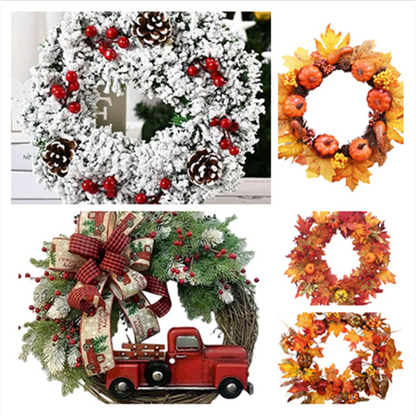 40cm Christmas & Thanksgiving Harvest Wreath – Autumn Maple & Pine Cone Decoration for Festive Home Decor