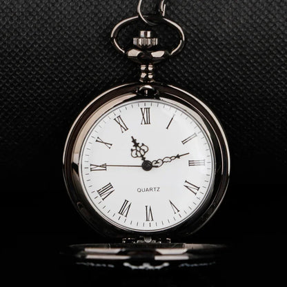 Elegant Black Quartz Pocket Watch Necklace - "I Love You Grandpa" Gift with Roman Numeral Dial