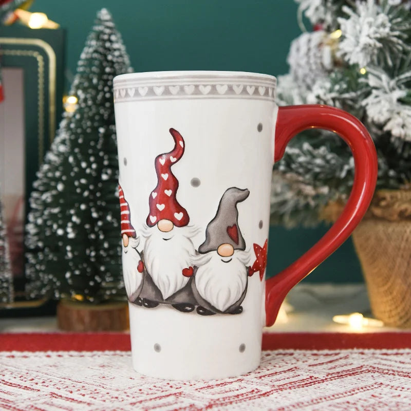 550ml Christmas Ceramic Mug – Cartoon Santa & Elk Pattern Large Capacity Water Cup