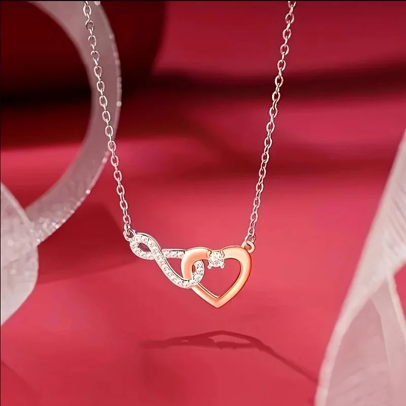 Two-Tone Heart-Shaped Copper Necklace with Cubic Zirconia: A Heartfelt Gift for Your Daughter