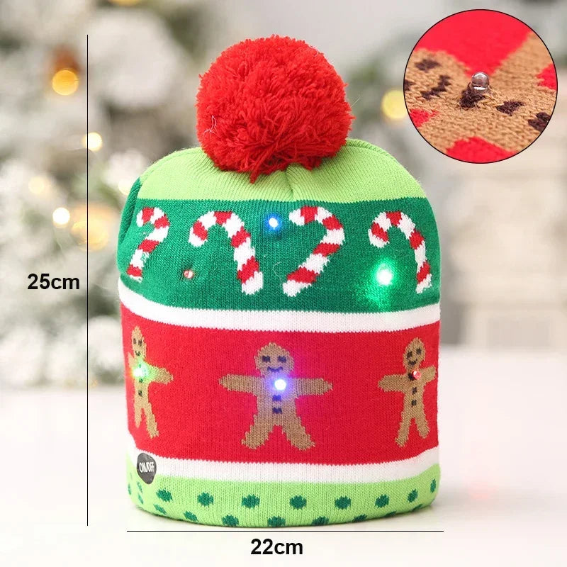 LED Knitted Christmas Hat & Scarf Set – Light-Up Beanie with Pom-Pom for Adults & Kids