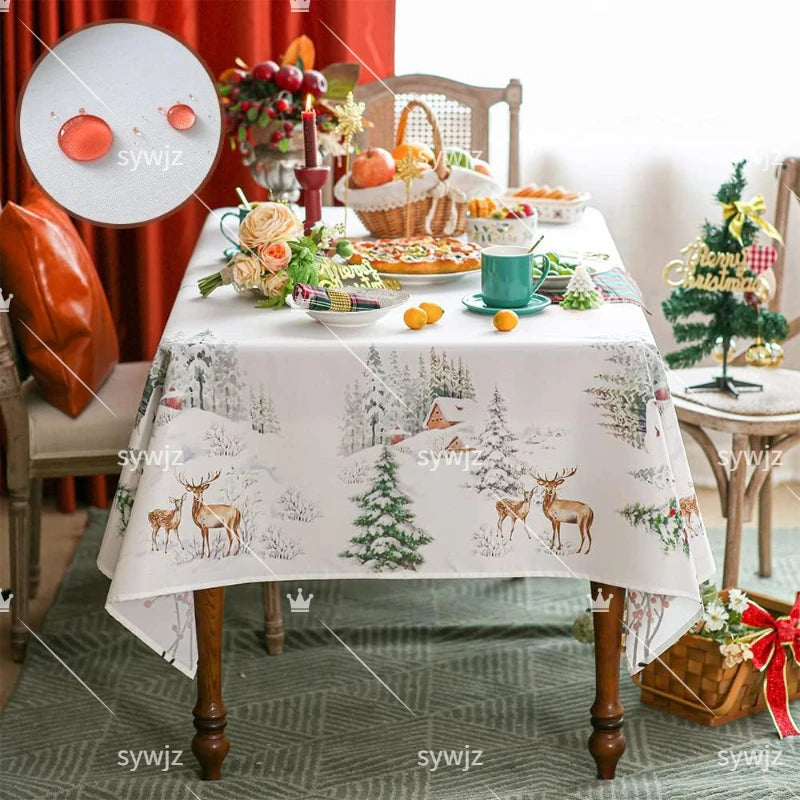 Christmas & New Year Reindeer Printed Tablecloth – Perfect Holiday Tabletop Decoration