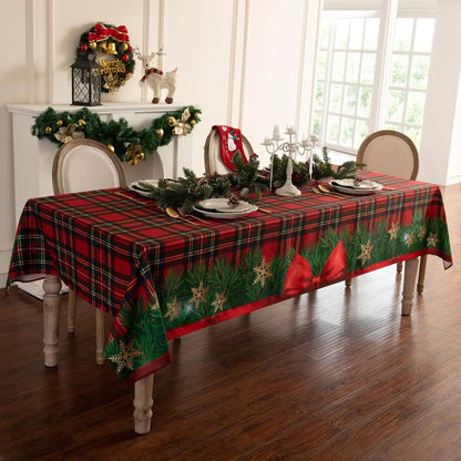 Christmas Plaid Printed Waterproof Fabric Tablecloth – Holiday Party & Winter Décor