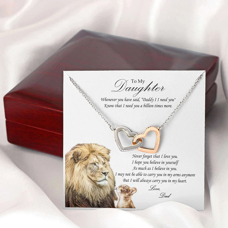 "From Dad to Daughter" Interlocking Hearts Necklace with Cubic Zirconia: A Symbol of Strength and Love