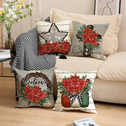 4pcs Christmas Pillow Covers – Snowflakes Winter Decorative Cushion Covers for Bed, Sofa, & Couch