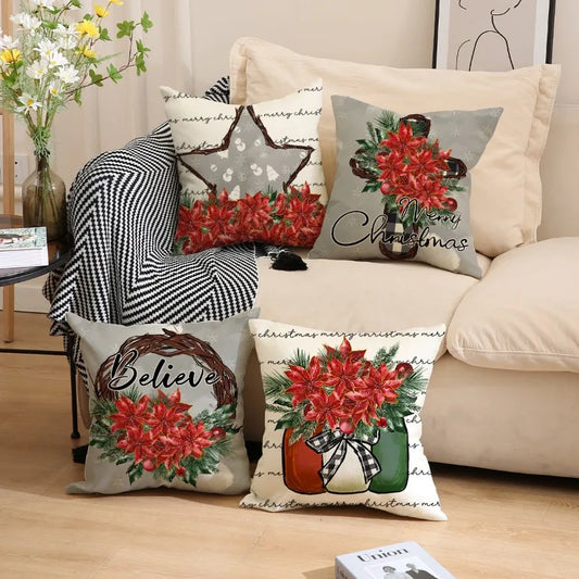 4pcs Christmas Pillow Covers – Snowflakes Winter Decorative Cushion Covers for Bed, Sofa, & Couch