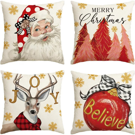 AVOIN Colorlife Christmas Happy Reindeer Pillow Set – 4-Piece Decorative Holiday Cushion Covers