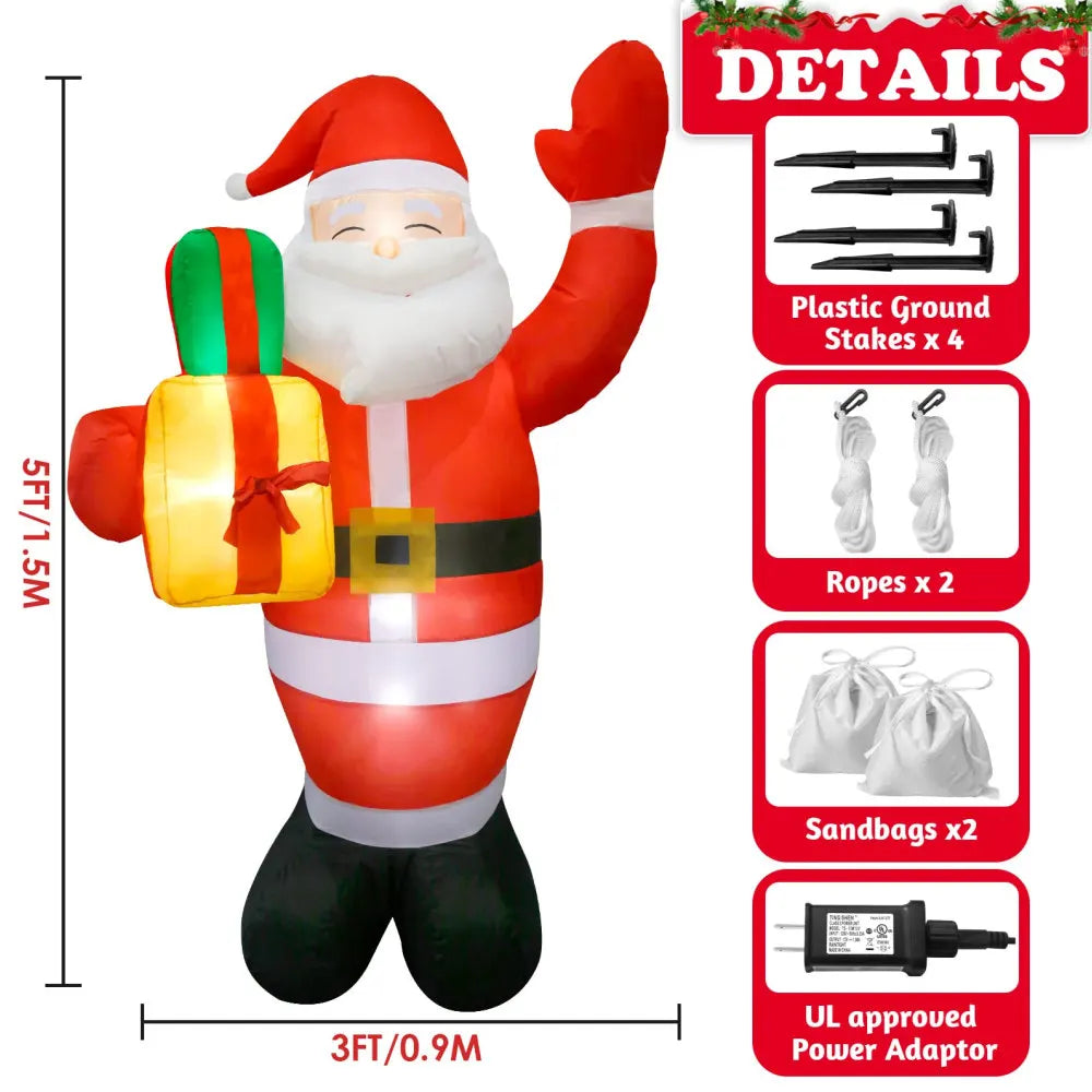 1.5m (5ft) Christmas Inflatable Santa Claus – Outdoor Yard Decoration