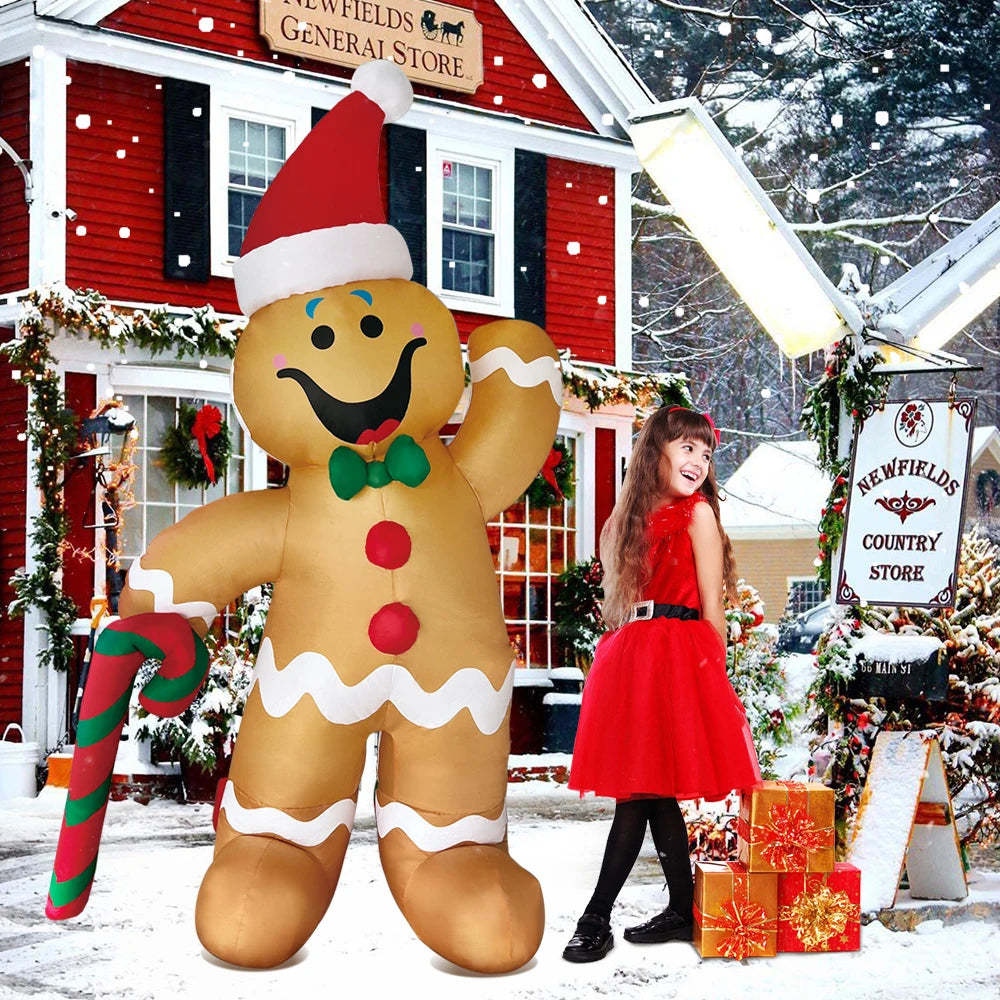 Inflatable Gingerbread Man, Santa Claus, Snowman Outdoor Decoration – LED-Lit Christmas & New Year Party Decor