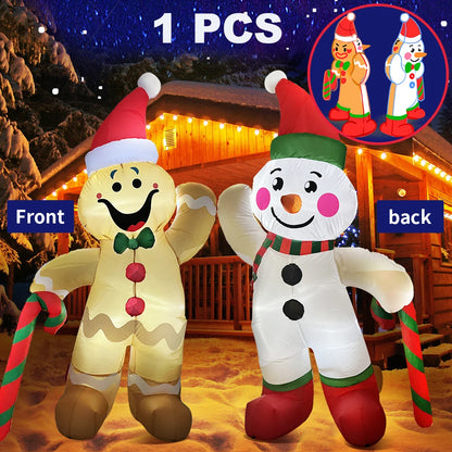 Inflatable Gingerbread Man, Santa Claus, Snowman Outdoor Decoration – LED-Lit Christmas & New Year Party Decor