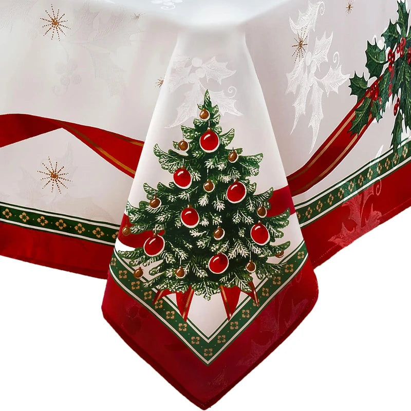 Christmas Floral Red Ribbon Pattern Washable Tablecloth – Perfect for New Year & Party Décor