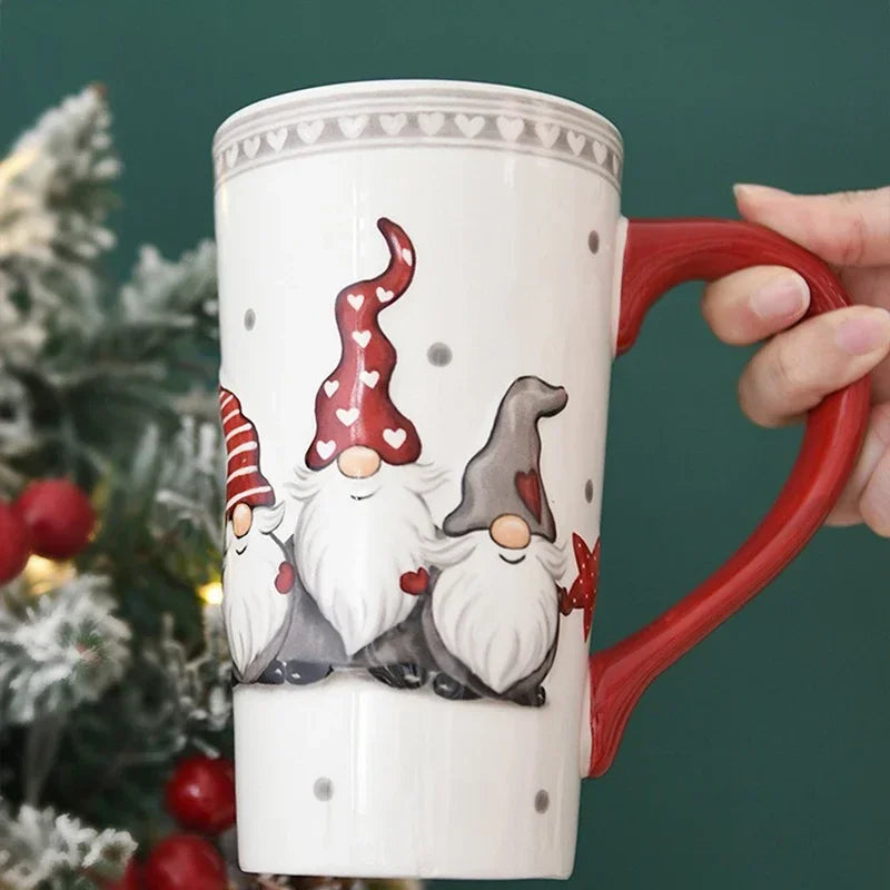 550ml Christmas Ceramic Mug – Cartoon Santa & Elk Pattern Large Capacity Water Cup