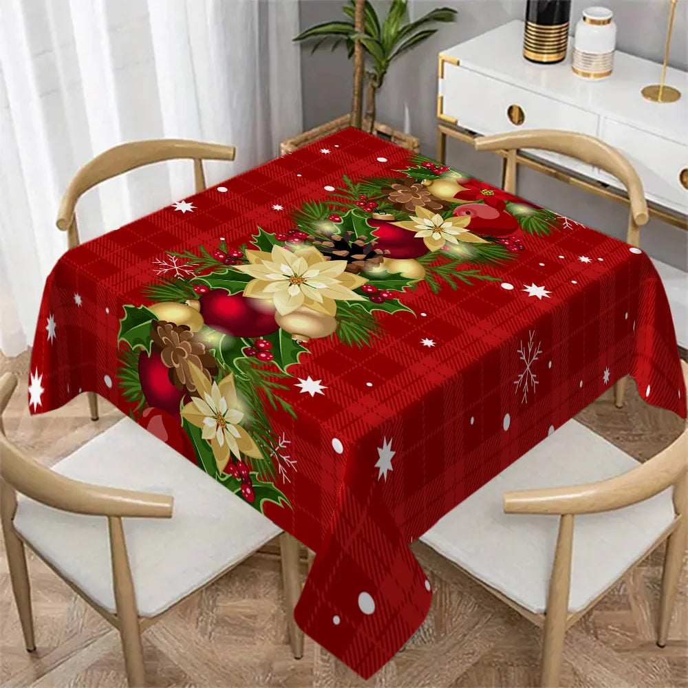 Christmas Holly Berry Rectangle Reusable Tablecloth – Perfect Holiday Party Décor