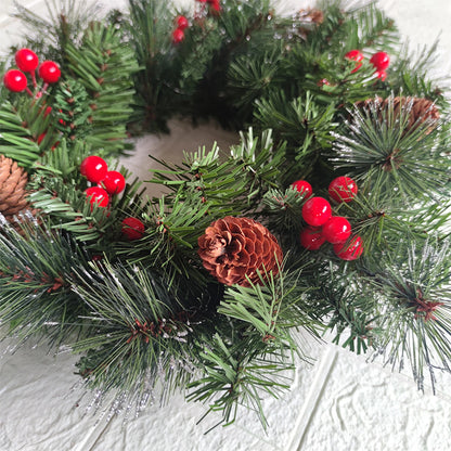 30-40cm LED Christmas Pinecone Wreath – Artificial Red Berry Wreath for Festive DIY Decorations