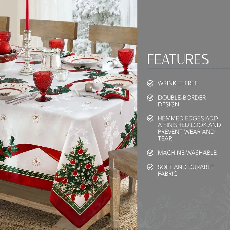 Christmas Floral Red Ribbon Pattern Washable Tablecloth – Perfect for New Year & Party Décor