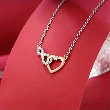 Two-Tone Heart-Shaped Copper Necklace with Cubic Zirconia: A Heartfelt Gift for Your Daughter