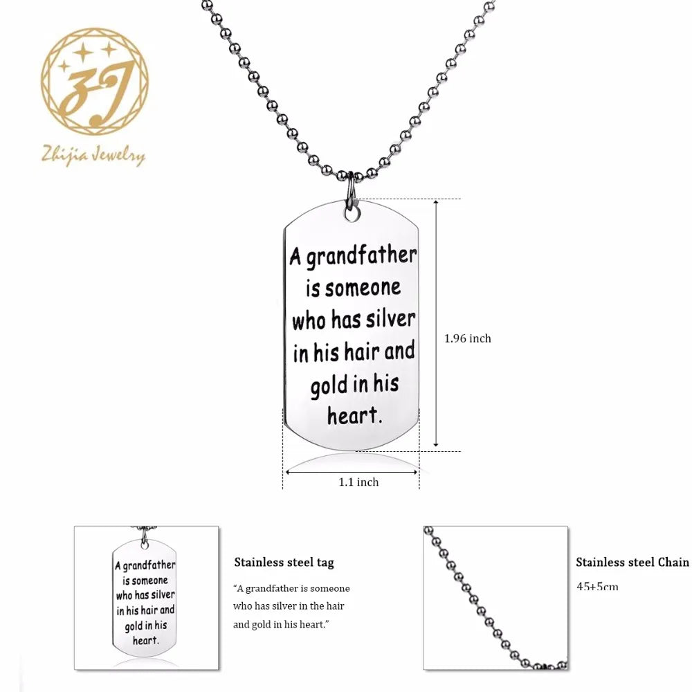 "Silver in His Hair, Gold in His Heart" Stainless Steel Charm Necklace – A Sentimental Gift for Grandfather