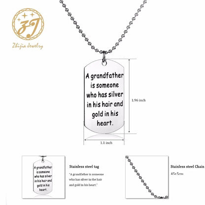 "Silver in His Hair, Gold in His Heart" Stainless Steel Charm Necklace – A Sentimental Gift for Grandfather