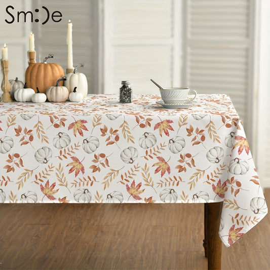 Fall Tablecloth & Napkin Set – White Pumpkin & Orange Leaf Design (60x84 Inch)