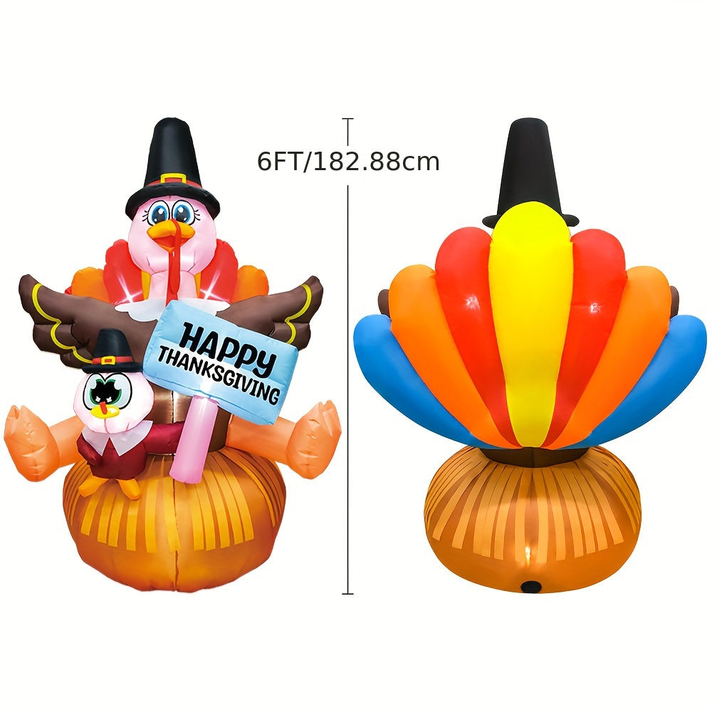 6ft KOOY Inflatable LED Light-Up Turkey - Thanksgiving Yard Decoration