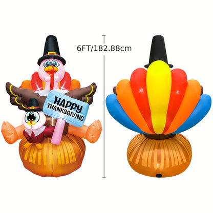 6ft KOOY Inflatable LED Light-Up Turkey - Thanksgiving Yard Decoration